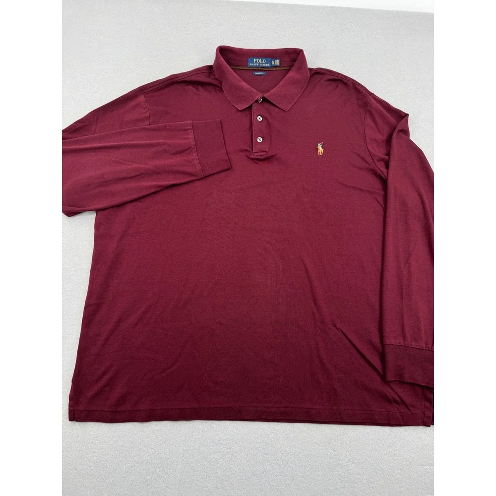 Polo‎ Ralph Lauren Long Sleeve Soft Cotton Polo Shirt Mens XL Maroon Flesh Pony